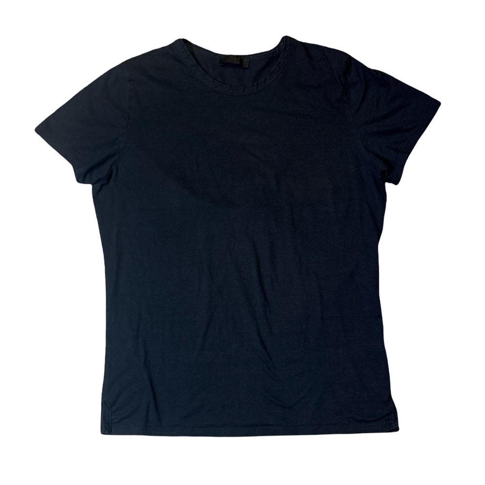 Ari SoHo women L Large dark navy blue solid cotton crewneck short sleeve t-shirt